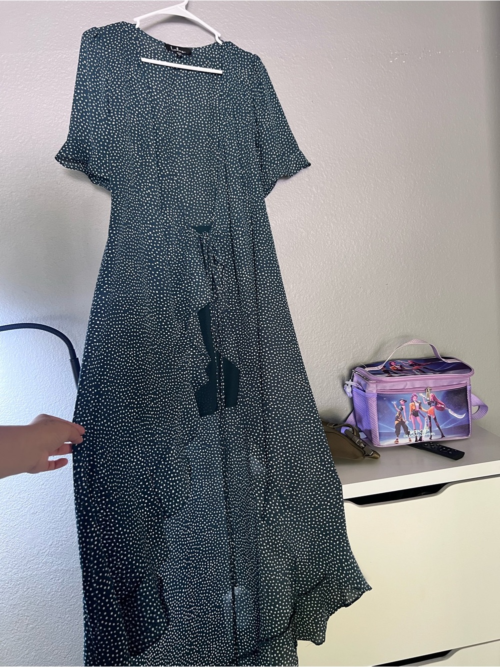 Lulus Women's Teal Polka Dot Wrap Maxi Dress - Picture 4 of 6